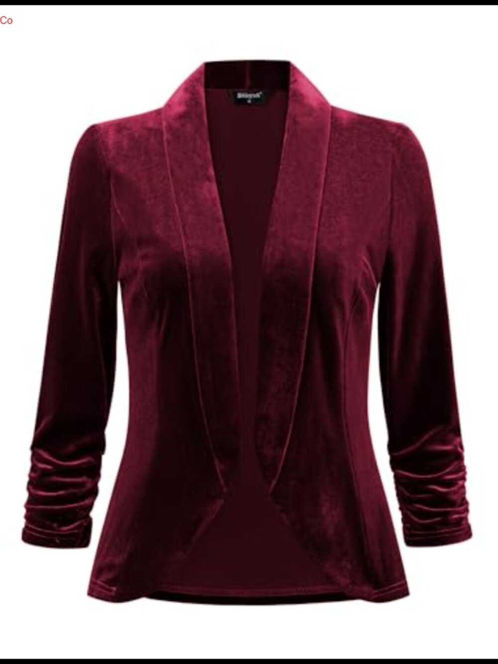 Velvet Blazer Shawl Collar Open Front 3/4 Sleeve Evening Formal Jacket